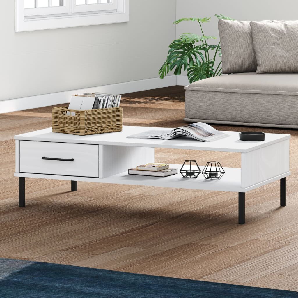 vidaXL Кафе маса с метални крака бяла бор масив OSLO