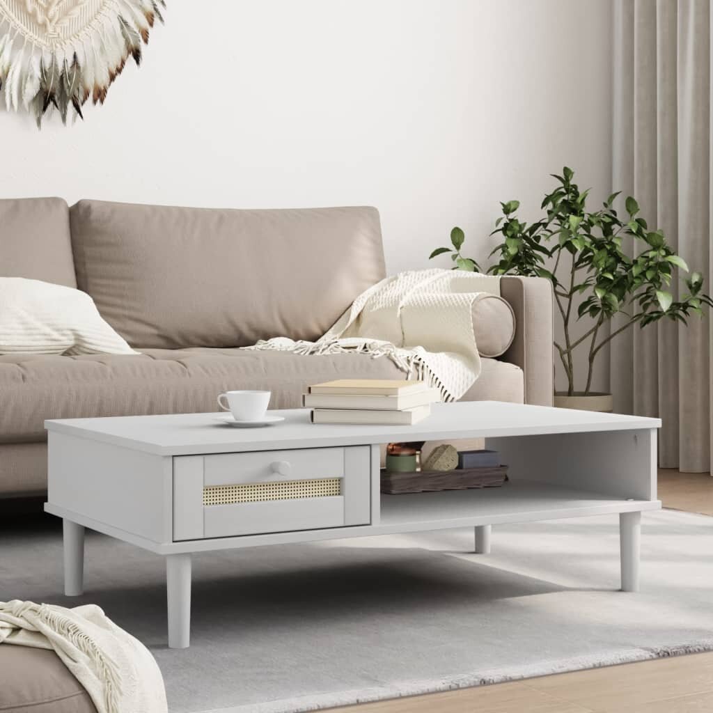 vidaXL Кафе маса SENJA ратанова визия бяла 100x55x33 см бор масив