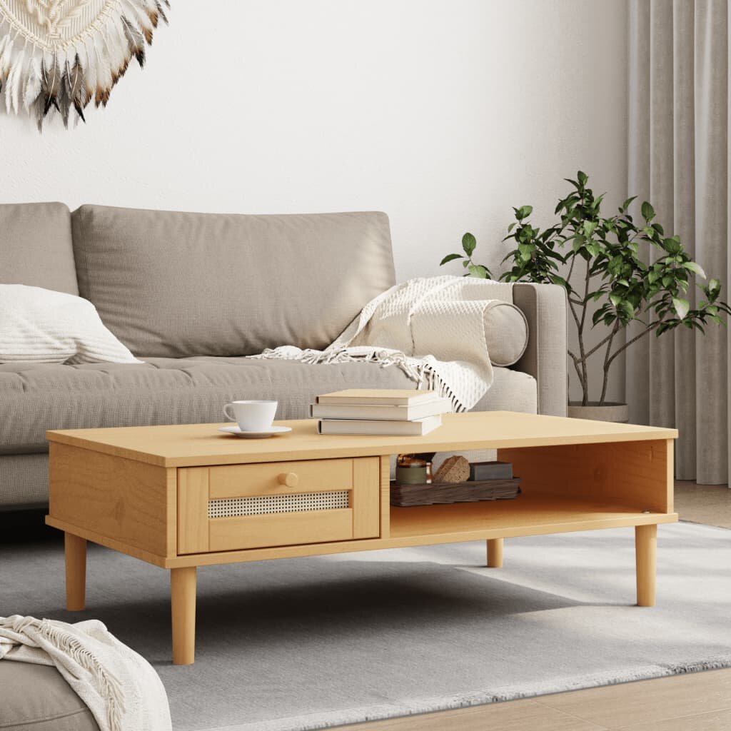 vidaXL Кафе маса SENJA ратанова визия кафява 100x55x33 см бор масив