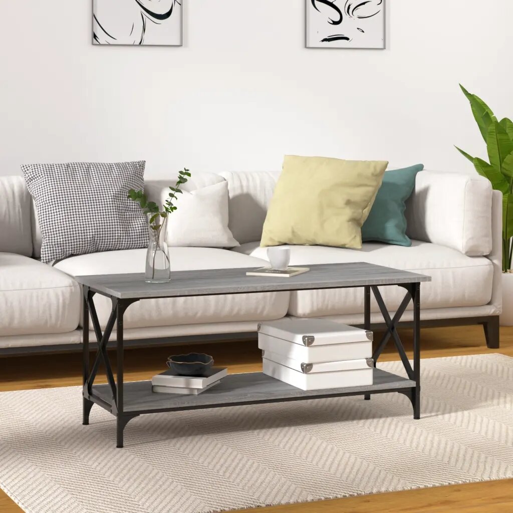 vidaXL Кафе маса сив сонома 100x45x45 см инженерно дърво и желязо
