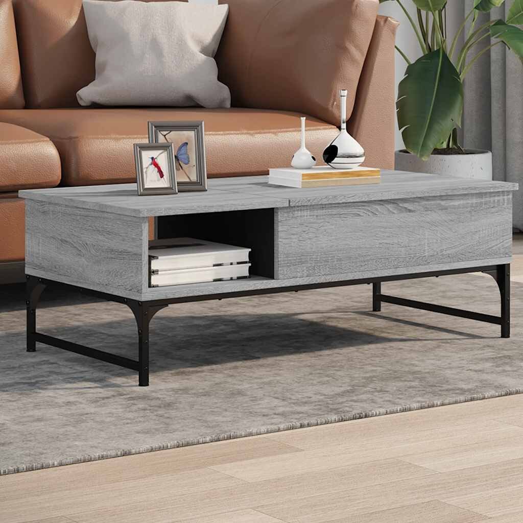 vidaXL Кафе маса сив сонома 100x50x35 см инженерно дърво и метал