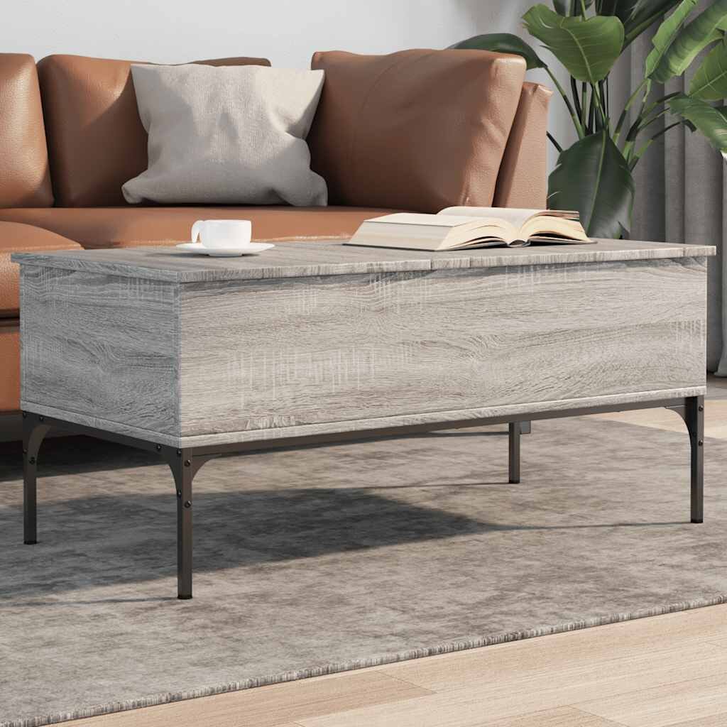 vidaXL Кафе маса сив сонома 100x50x45 см инженерно дърво и метал