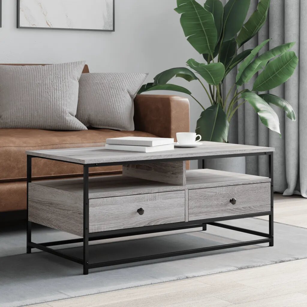 vidaXL Кафе маса сив сонома 100x51x45 см инженерно дърво