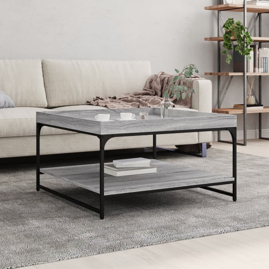 vidaXL Кафе маса сив сонома 80x80x45 см инженерно дърво и желязо