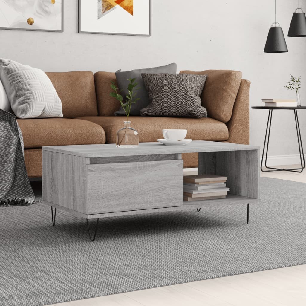 vidaXL Кафе маса сив сонома 90x50x365 см инженерно дърво