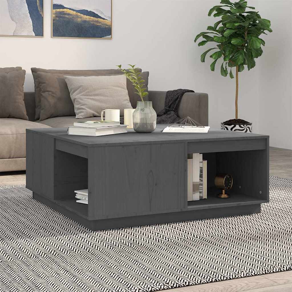 vidaXL Кафе маса сива 100x101x405 см борово дърво масив