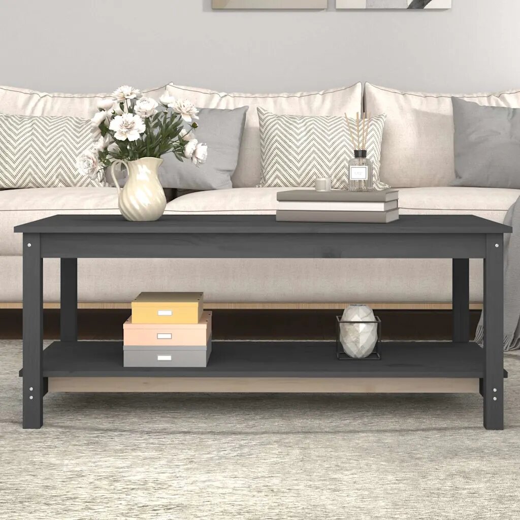 vidaXL Кафе маса сива 110x55x45 см борово дърво масив