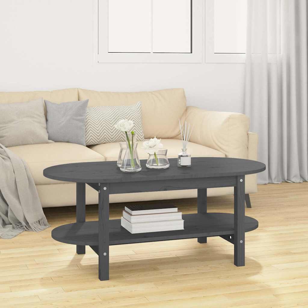 vidaXL Кафе маса сива 110x55x45 см борово дърво масив