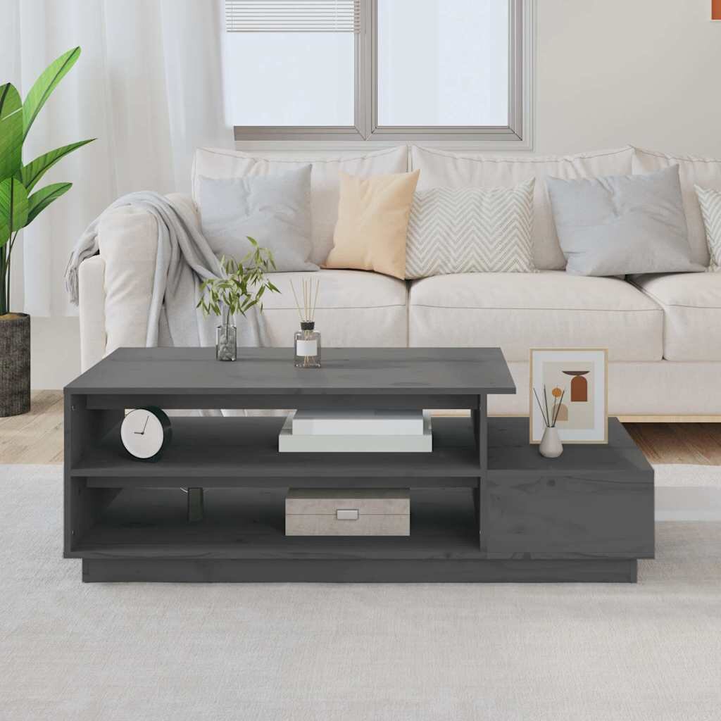 vidaXL Кафе маса сива 120x50x405 см борово дърво масив