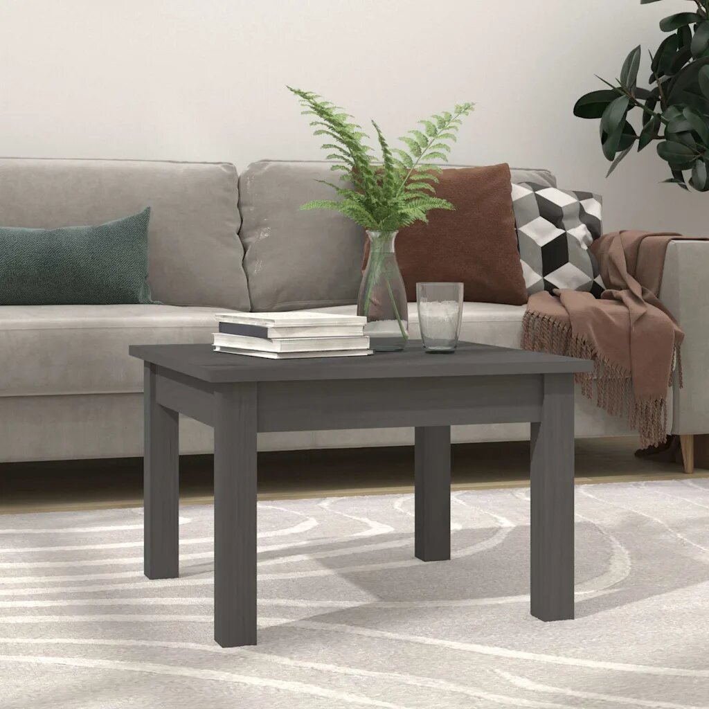 vidaXL Кафе маса сива 45x45x30 см борово дърво масив