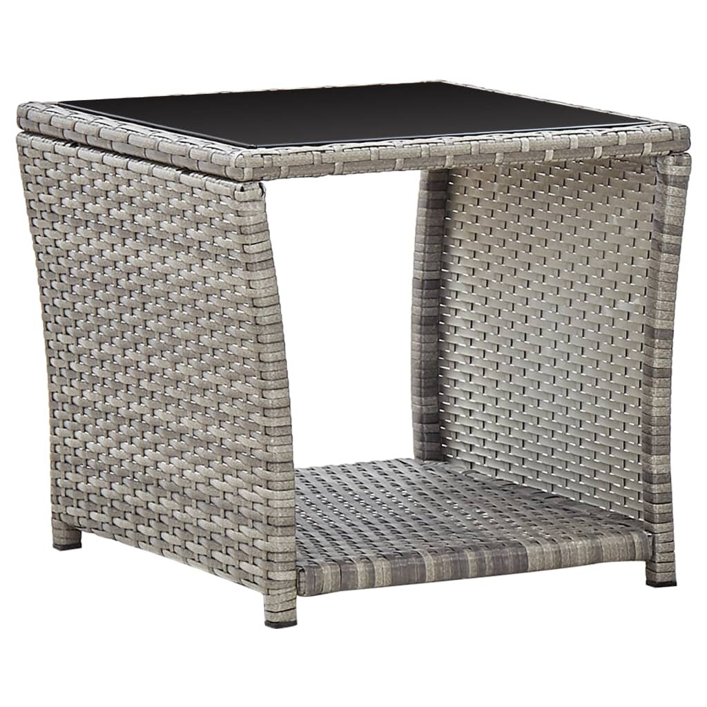 vidaXL Кафе маса сива 45x45x40 см полиратан и стъкло