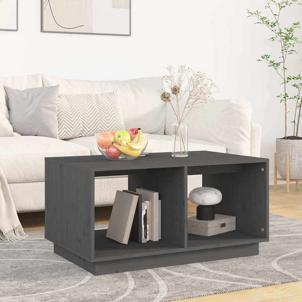vidaXL Кафе маса сива 80x50x40 см борово дърво масив