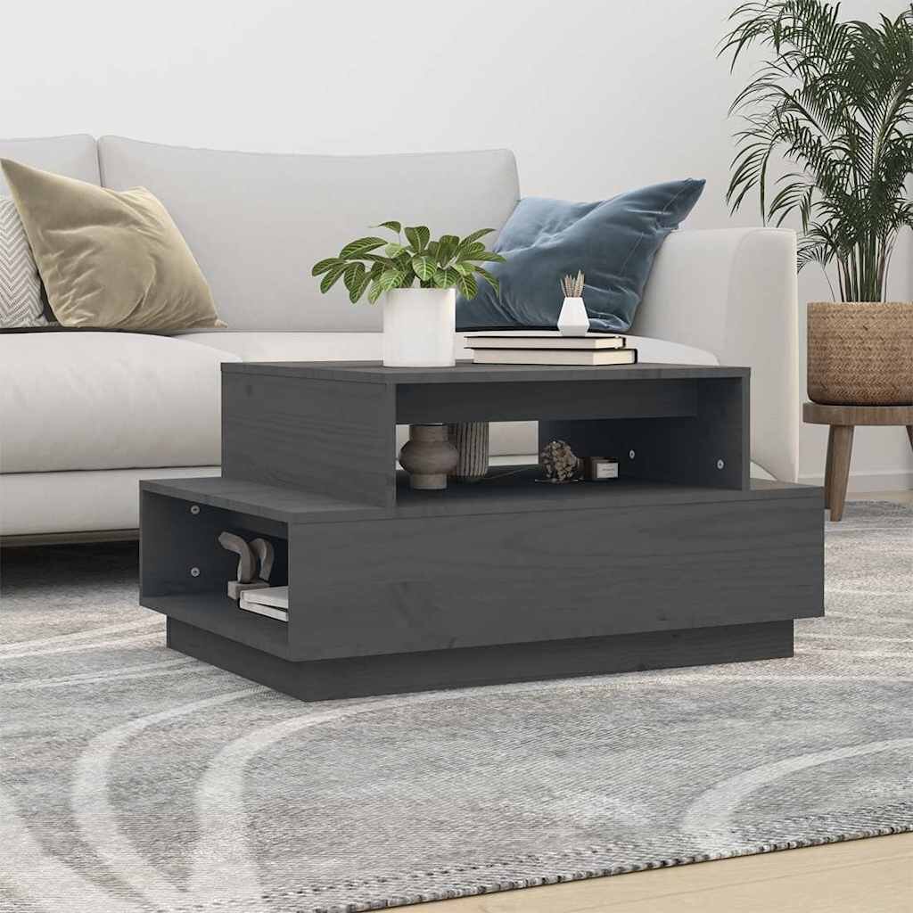 vidaXL Кафе маса сива 80x55x405 см борово дърво масив