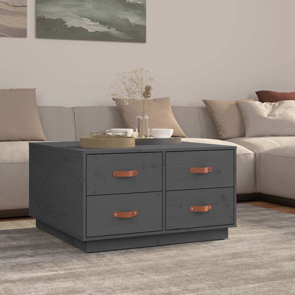 vidaXL Кафе маса сива 80x80x45 см бор масив