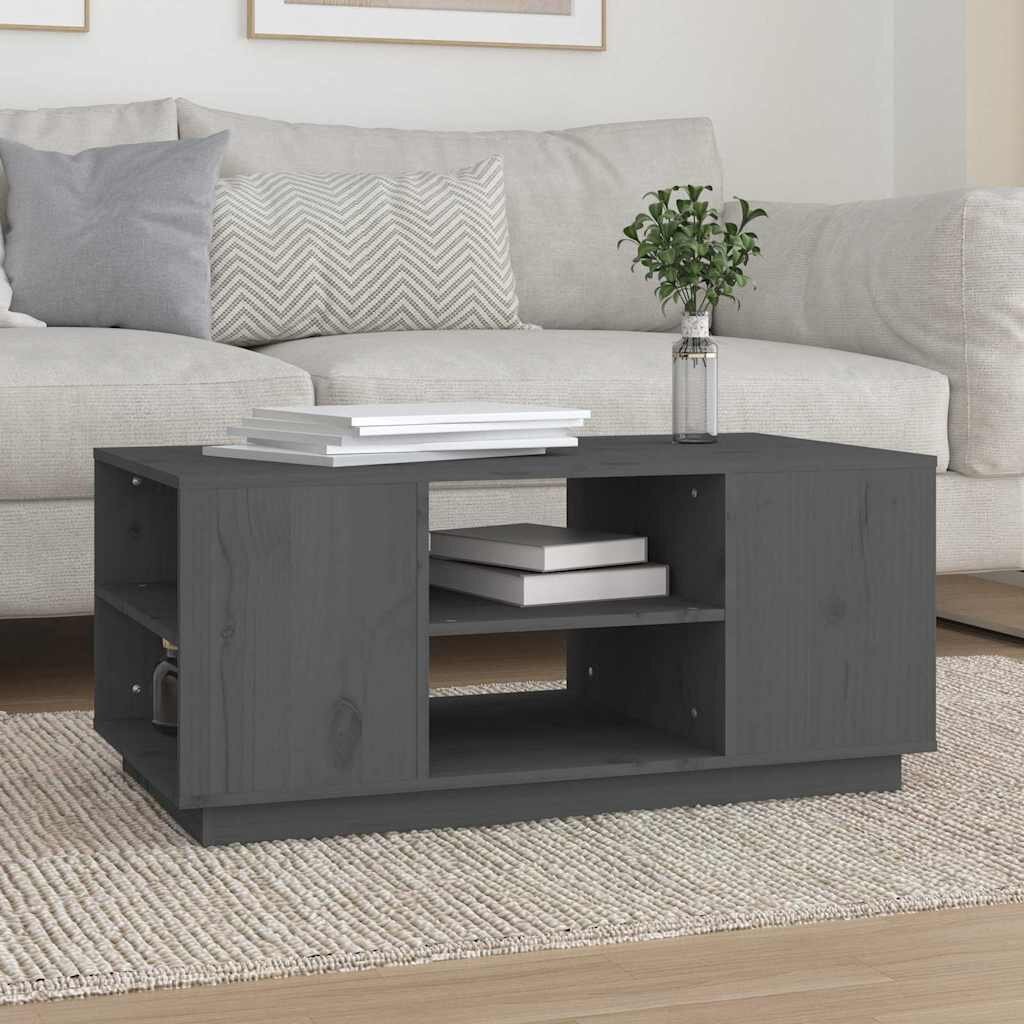 vidaXL Кафе маса сива 90x49x405 см борово дърво масив
