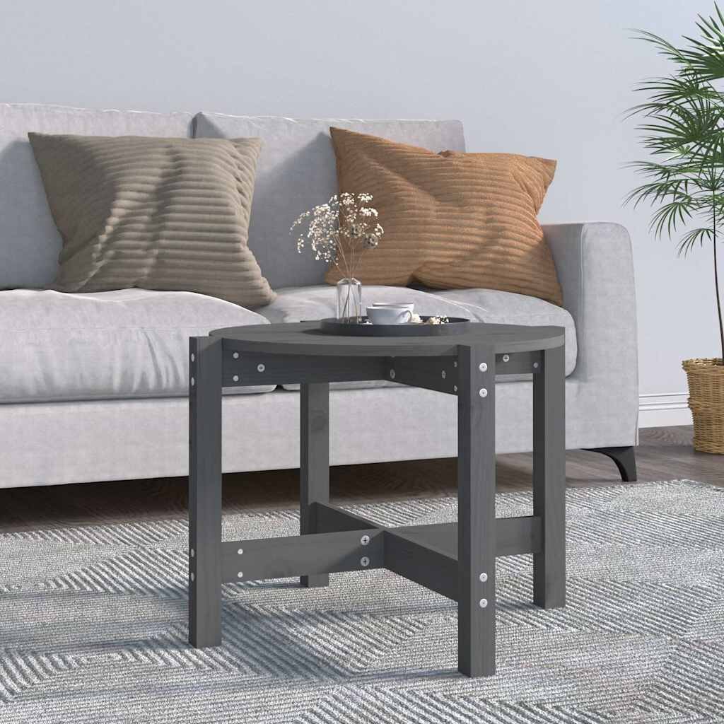 vidaXL Кафе маса сива Ø 625x45 см борово дърво масив
