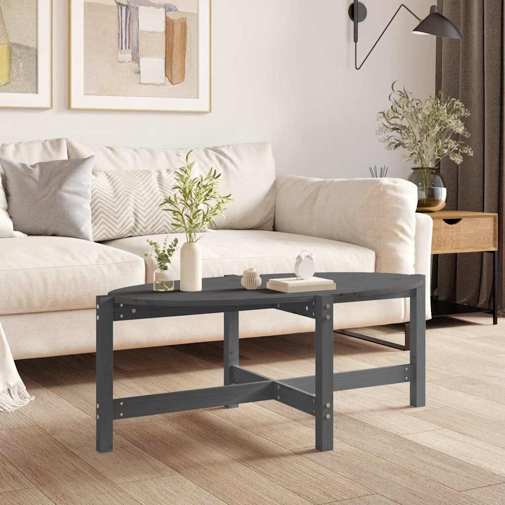 vidaXL Кафе маса Сиво 118x63x45 см борово дърво масив