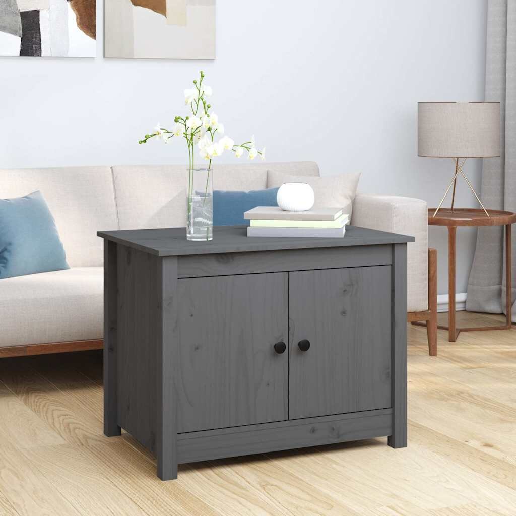 vidaXL Кафе маса Сиво 71x49x55 см борово дърво масив