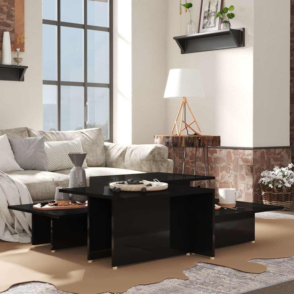 vidaXL Кафе маси 2 бр черен гланц 1115x50x33 см инженерно дърво