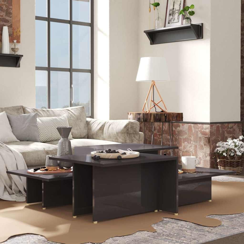 vidaXL Кафе маси 2 бр сив гланц 1115x50x33 см инженерно дърво