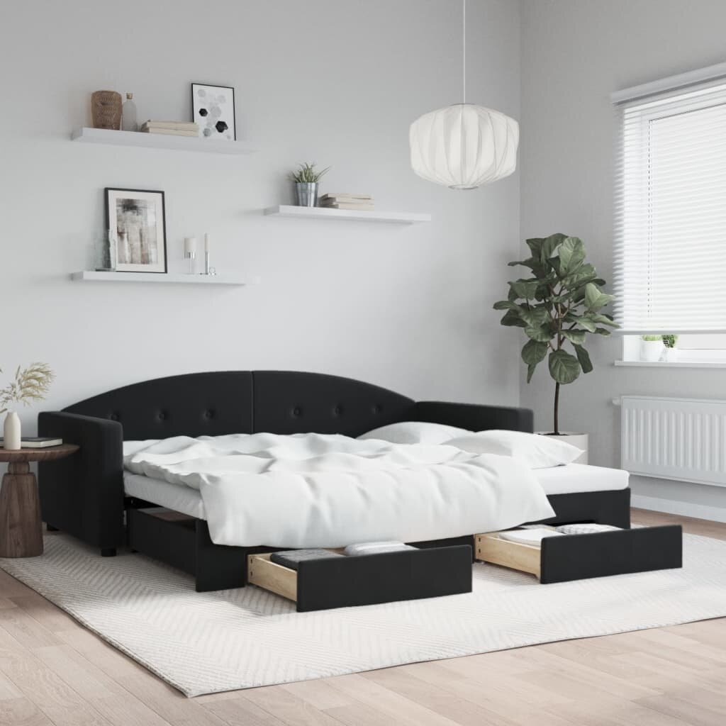vidaXL Канапе с изтеглящо легло и чекмеджета черно 90x200 см кадифе