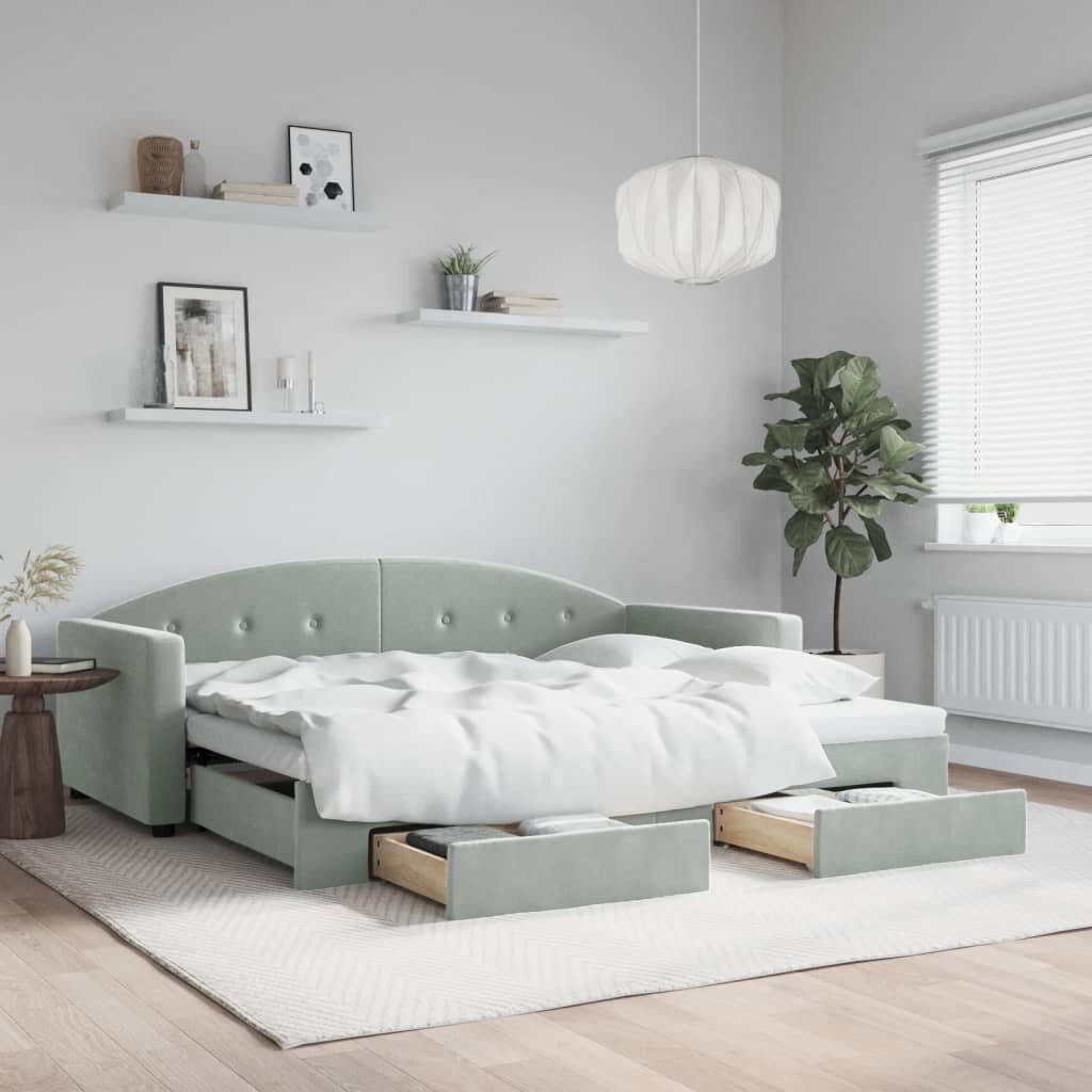 vidaXL Канапе с изтеглящо легло и чекмеджета светлосив 90x190см кадифе
