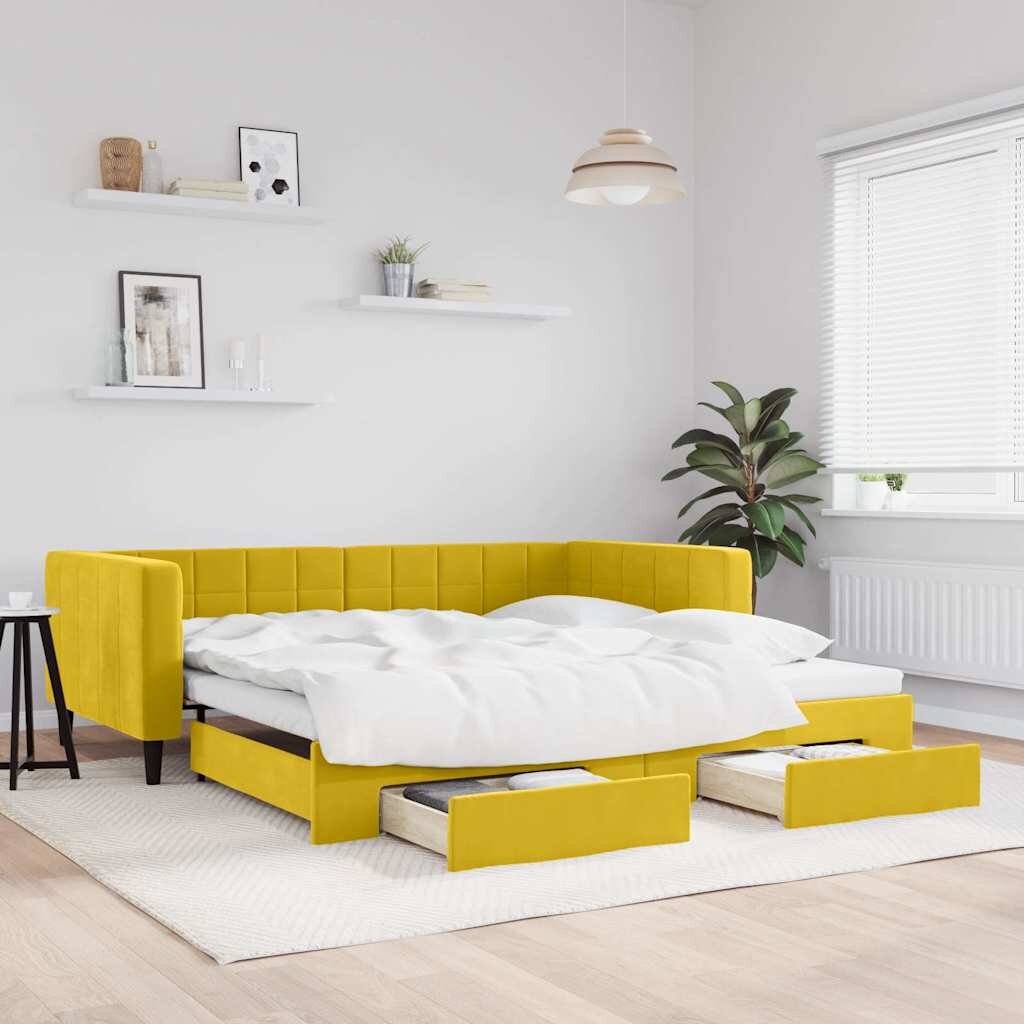 vidaXL Канапе с изтеглящо легло и чекмеджета жълто 100x200 см кадифе