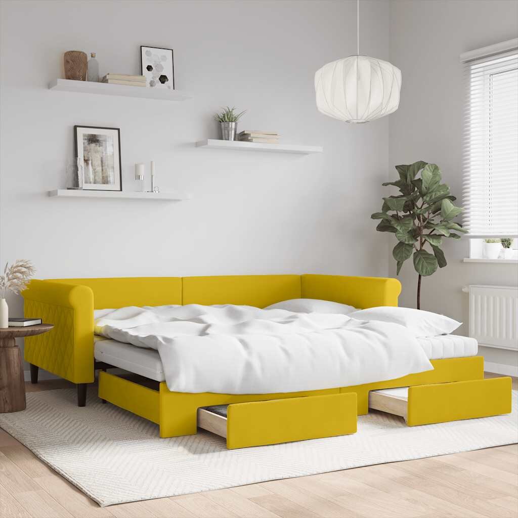 vidaXL Канапе с изтеглящо легло и чекмеджета жълто 100x200 см кадифе