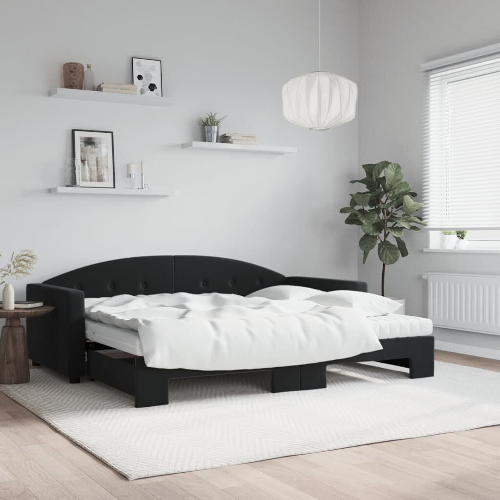 vidaXL Канапе с изтеглящо легло и матраци черно 90x200 см кадифе