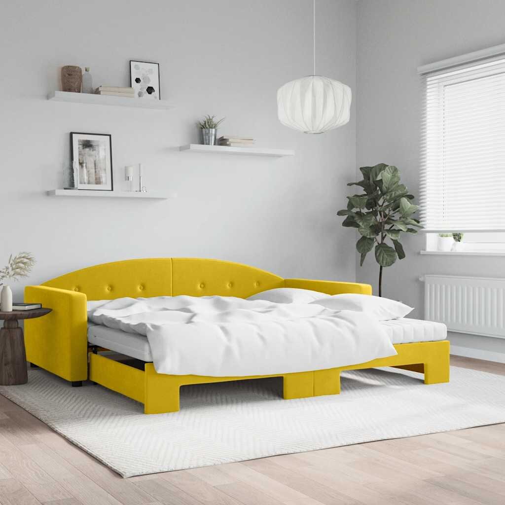 vidaXL Канапе с изтеглящо легло и матраци жълто 100x200 см кадифе