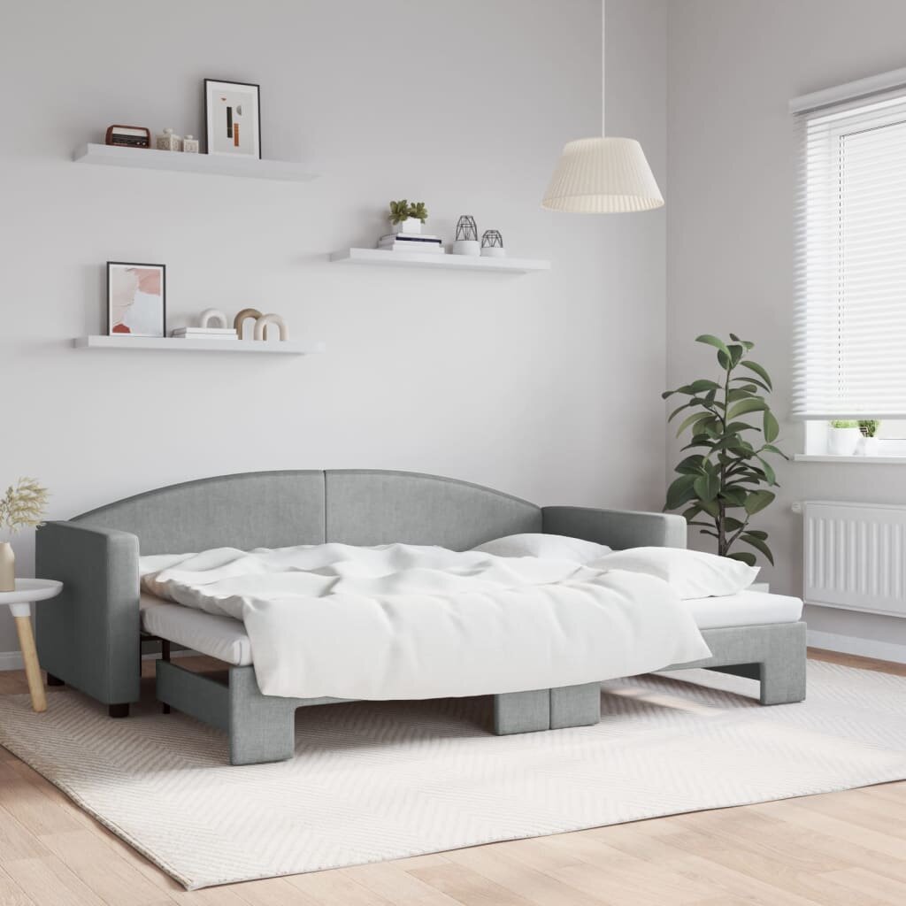 vidaXL Канапе с изтеглящо разтегателно легло светлосиво 80x200 см плат