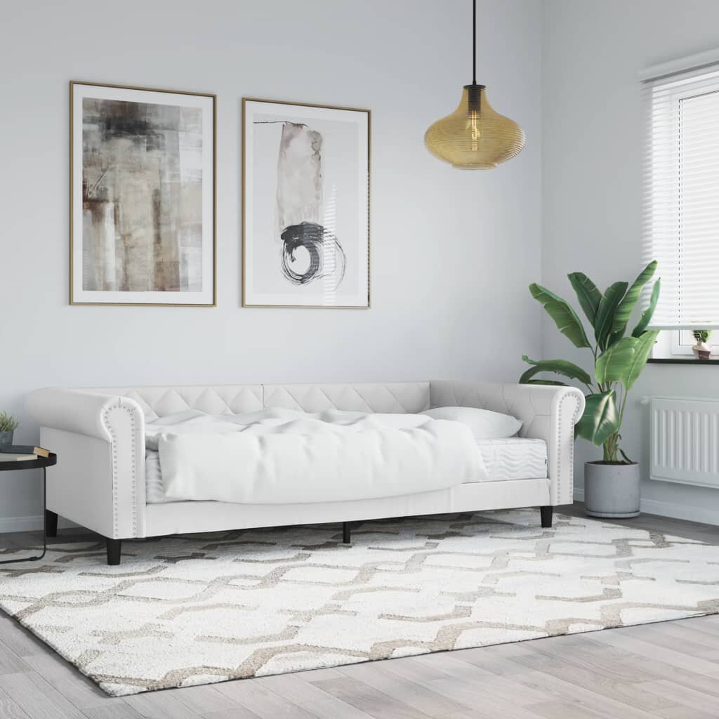 vidaXL Канапе с матрак бяло 90x200 см изкуствена кожа