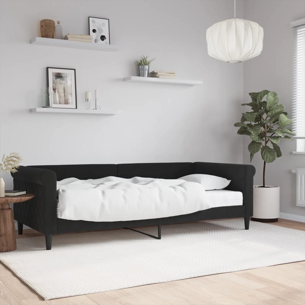 vidaXL Канапе с матрак черно 90x200 см кадифе