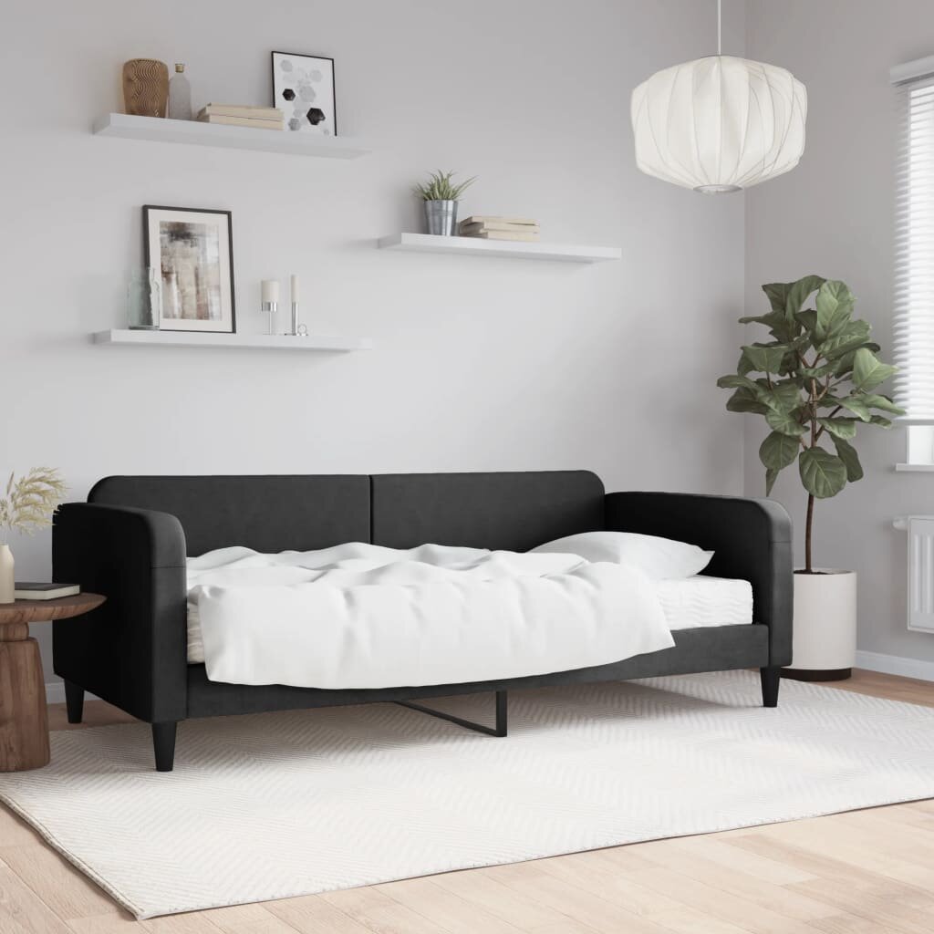 vidaXL Канапе с матрак черно 90x200 см плат