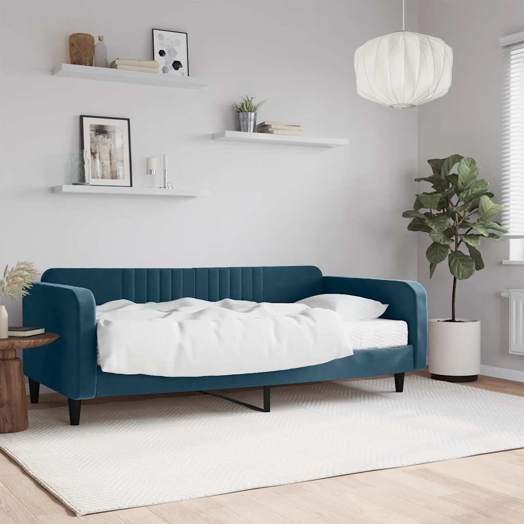 vidaXL Канапе с матрак синьо 100x200 см кадифе