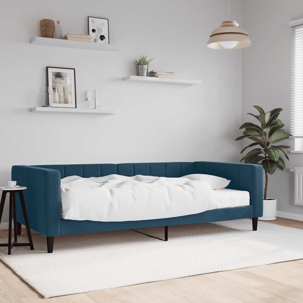 vidaXL Канапе с матрак синьо 100x200 см кадифе