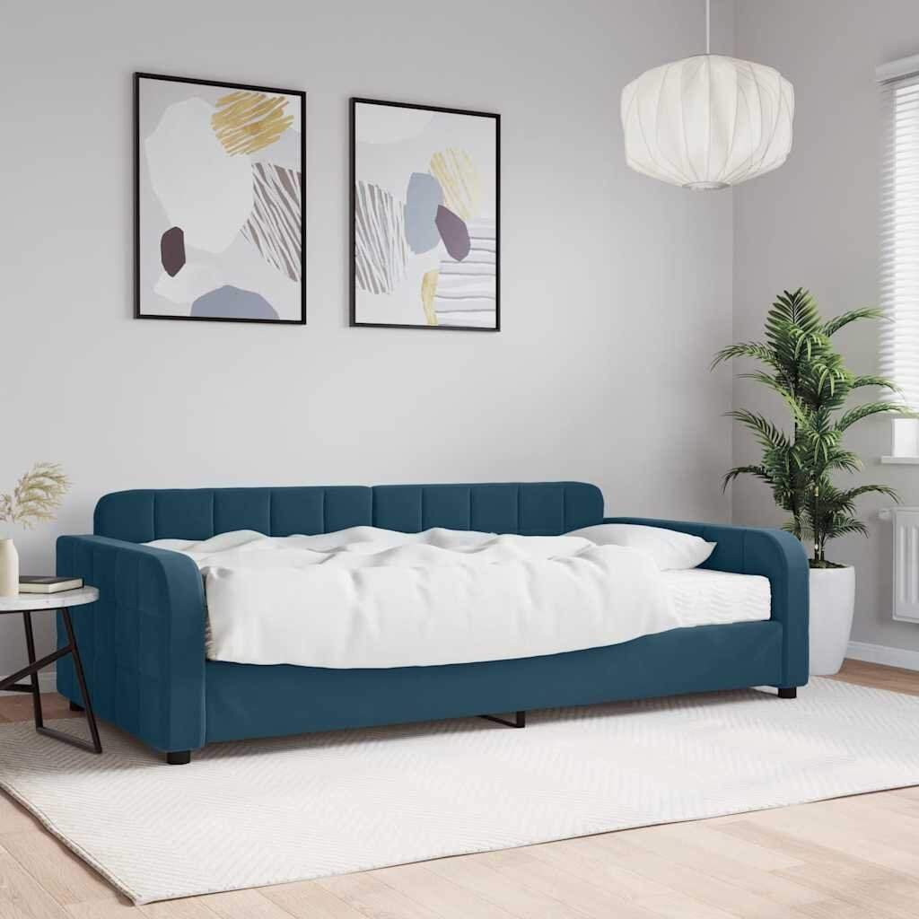 vidaXL Канапе с матрак синьо 100x200 см кадифе