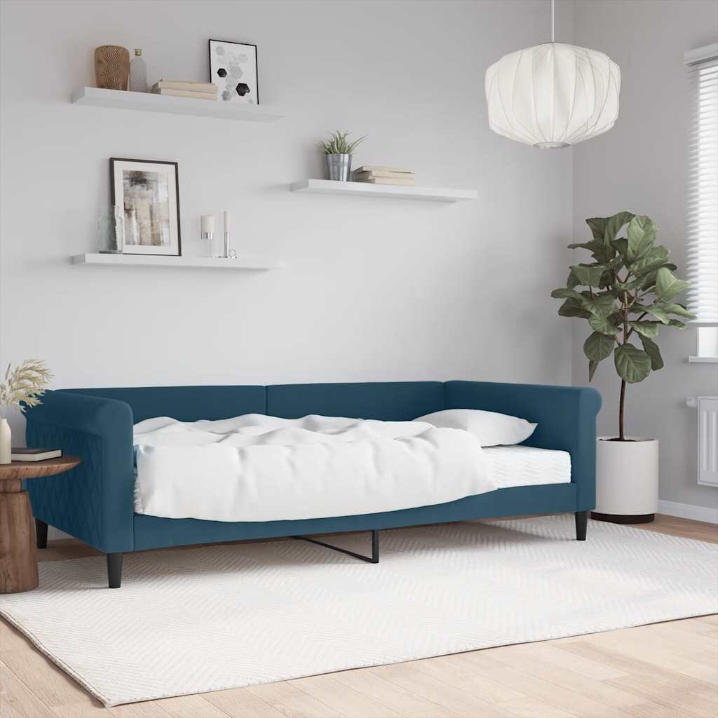vidaXL Канапе с матрак синьо 100x200 см кадифе