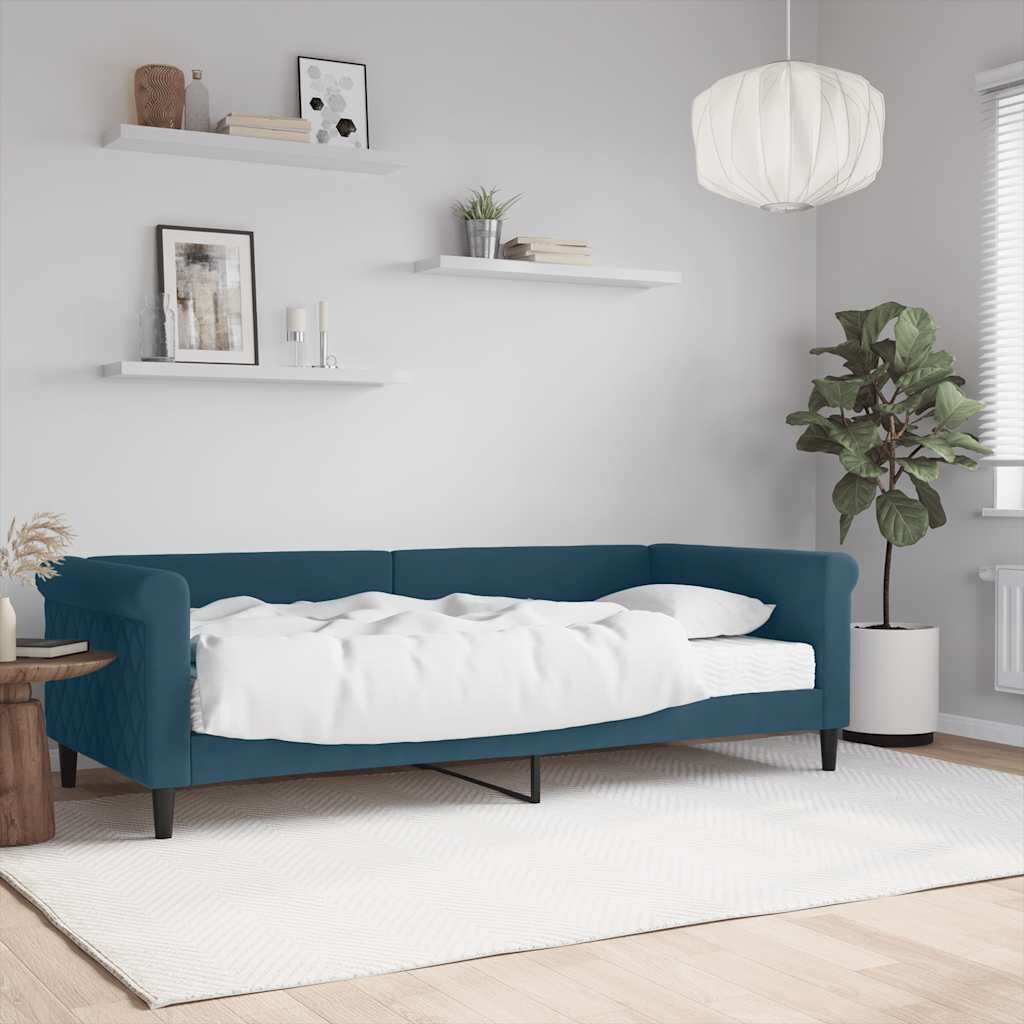 vidaXL Канапе с матрак синьо 90x200 см кадифе