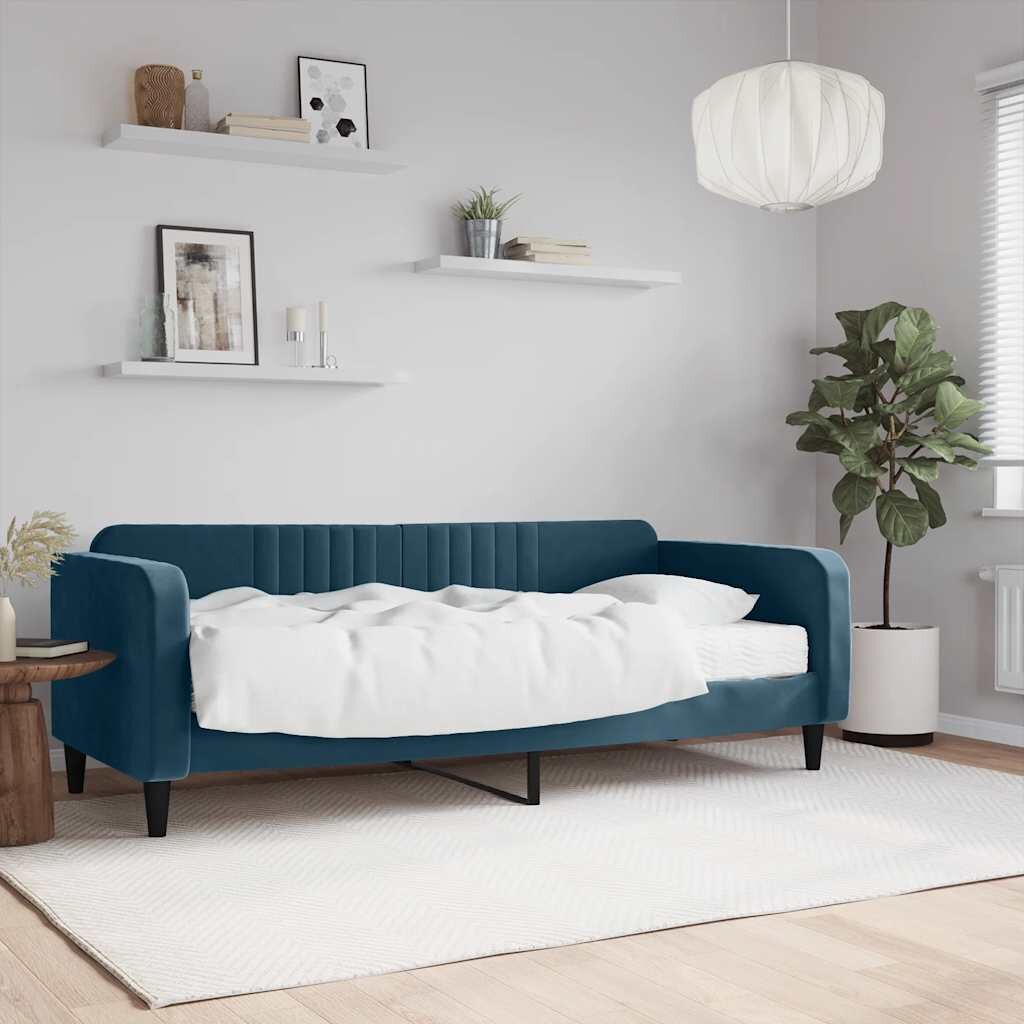 vidaXL Канапе с матрак синьо 90x200 см кадифе