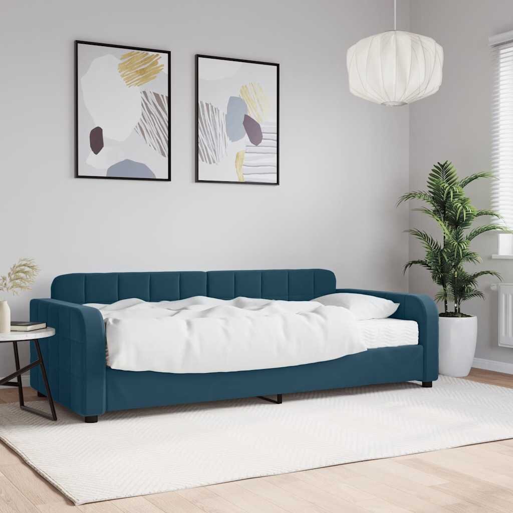 vidaXL Канапе с матрак синьо 90x200 см кадифе