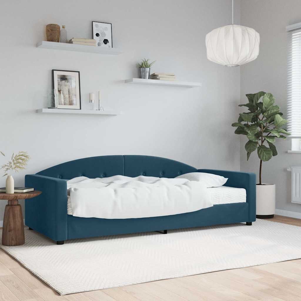 vidaXL Канапе с матрак синьо 90x200 см кадифе