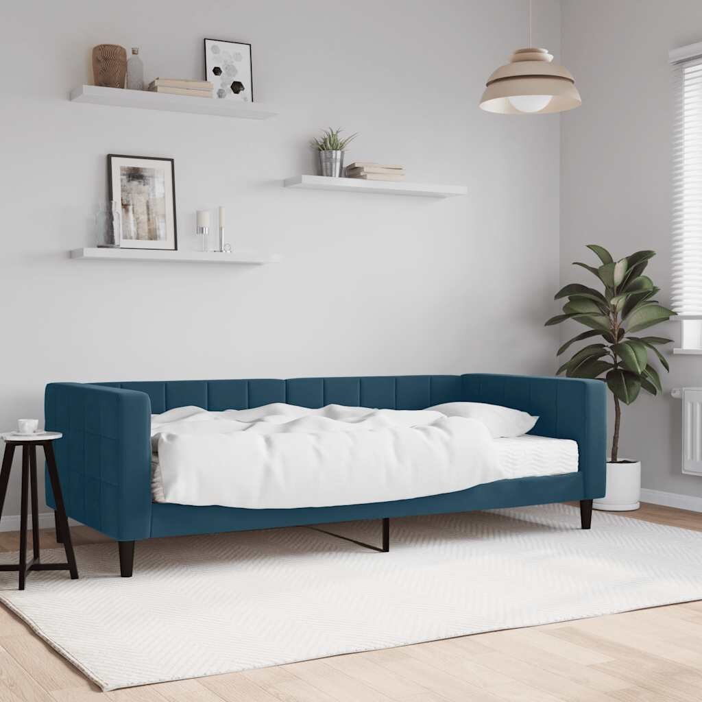 vidaXL Канапе с матрак синьо 90x200 см кадифе