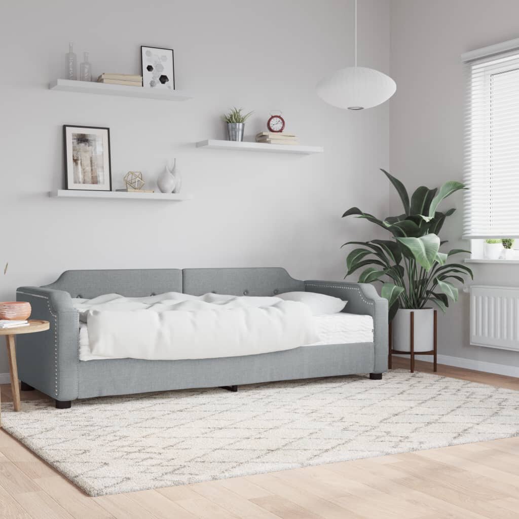vidaXL Канапе с матрак светлосиво 90x190 см плат