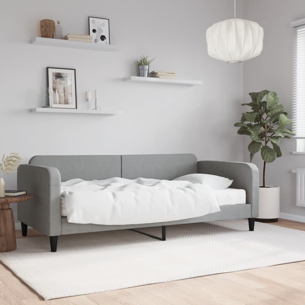vidaXL Канапе с матрак светлосиво 90x200 см плат