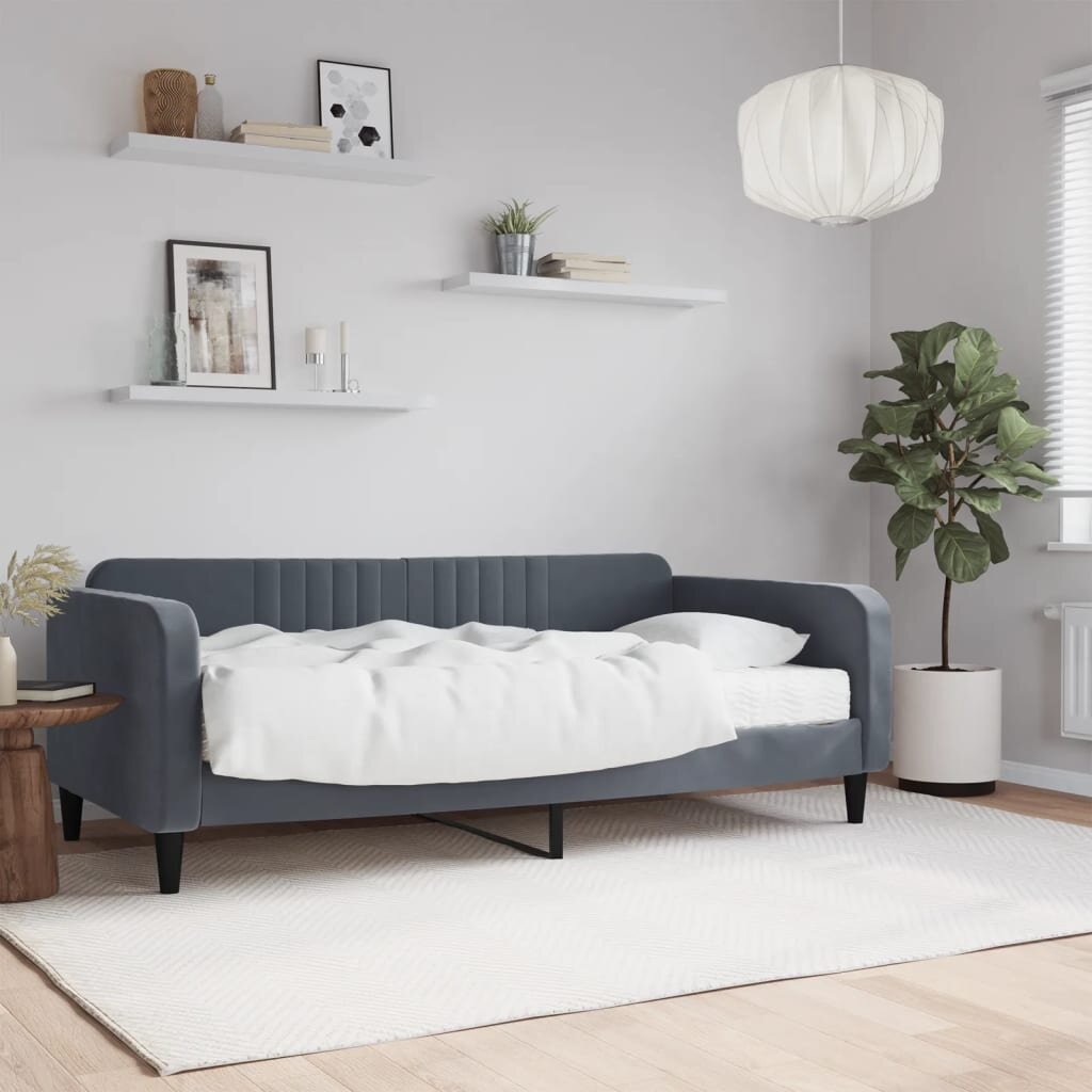 vidaXL Канапе с матрак тъмносив 90x190 см кадифе