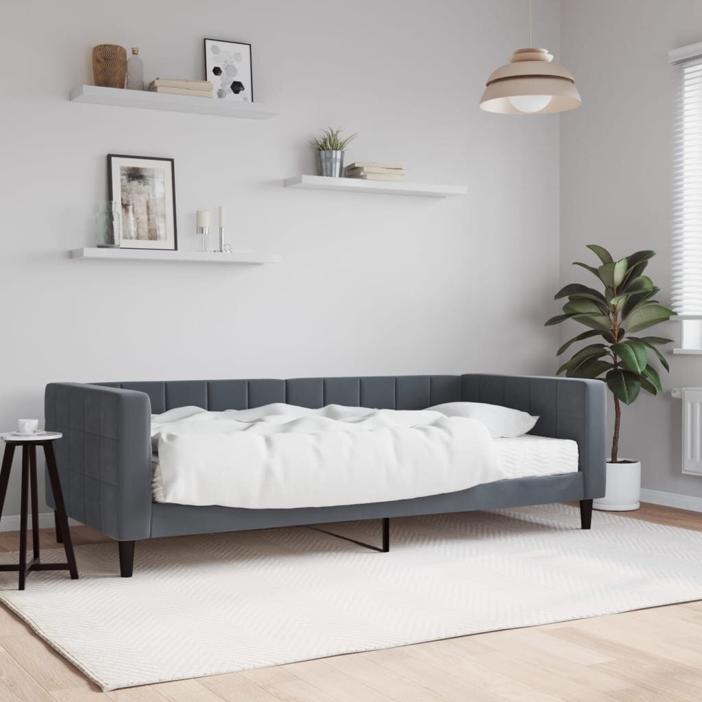 vidaXL Канапе с матрак тъмносив 90x190 см кадифе