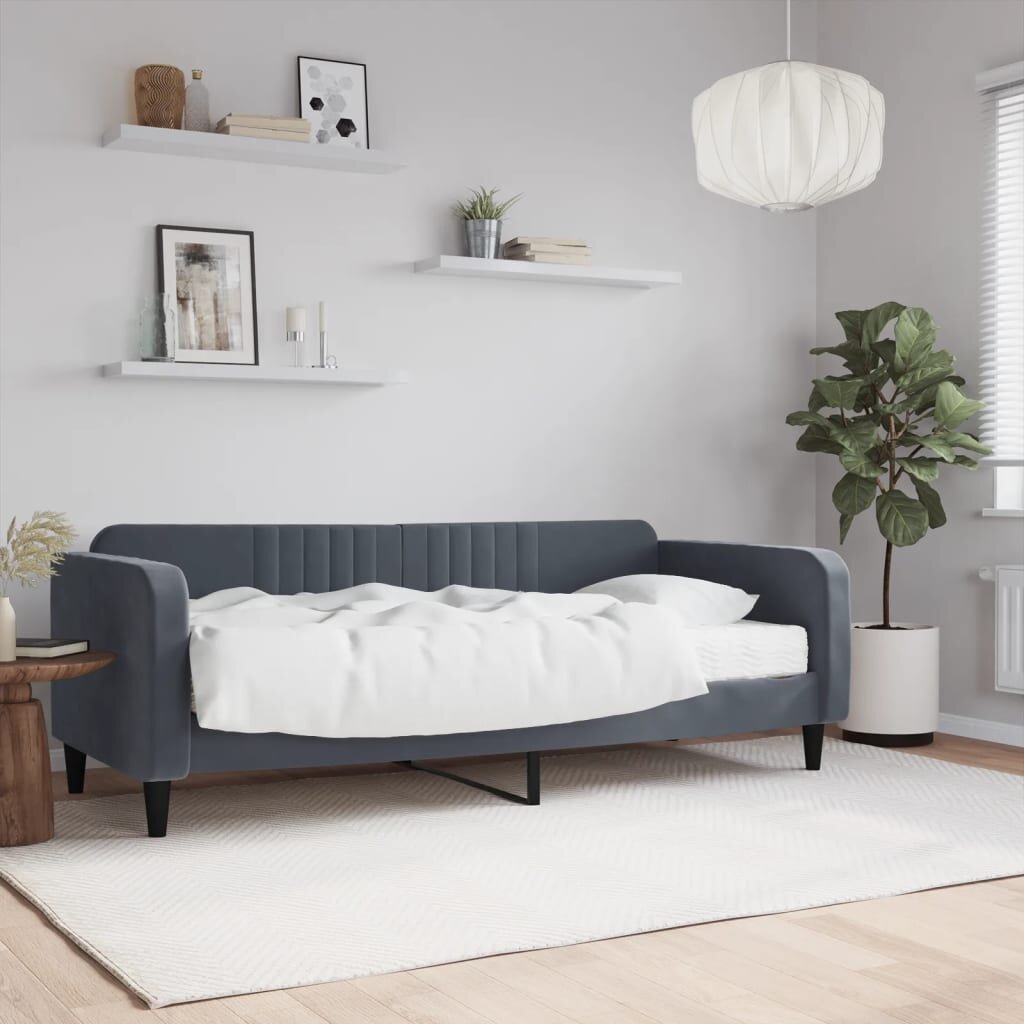 vidaXL Канапе с матрак тъмносиво 90x200 см кадифе
