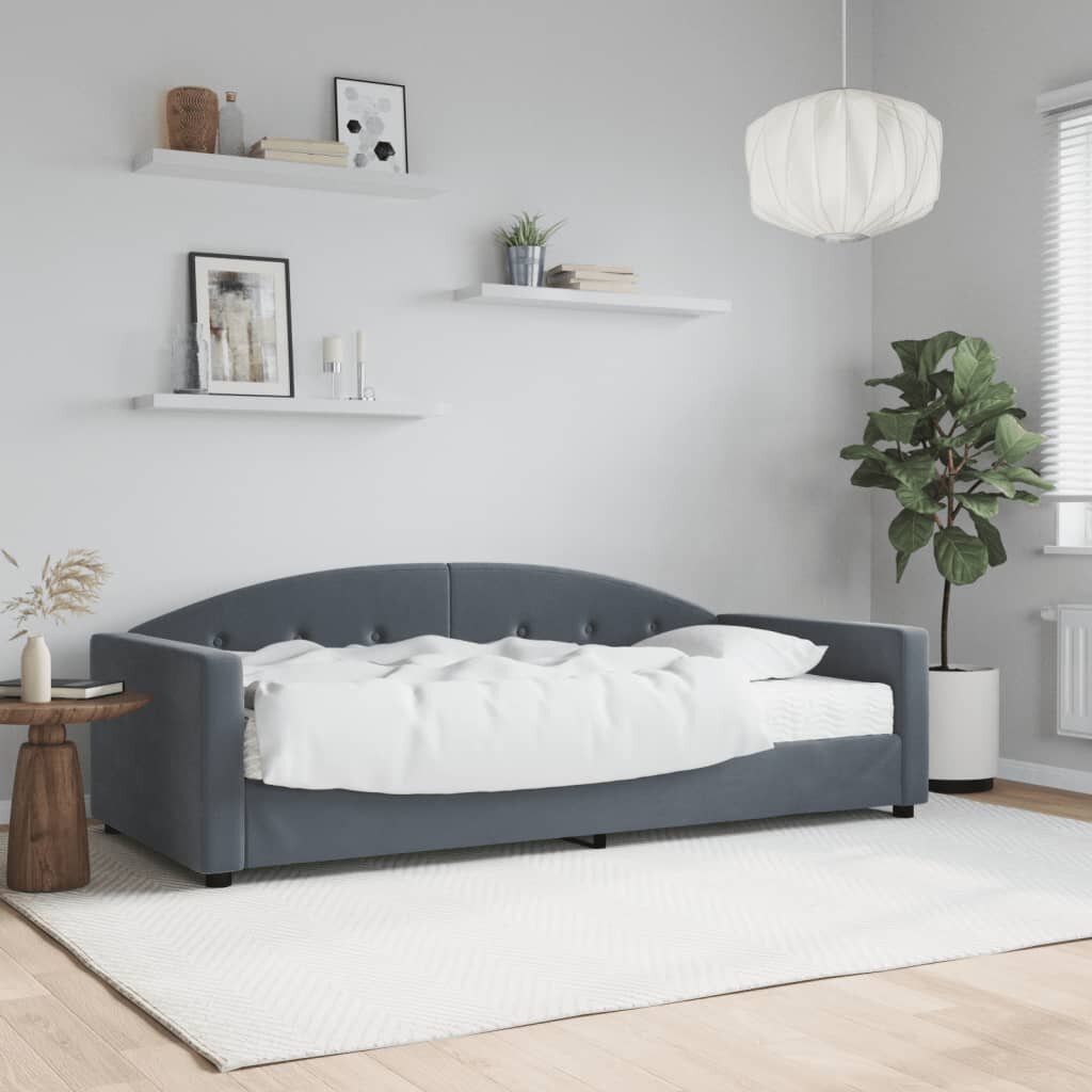 vidaXL Канапе с матрак тъмносиво 90x200 см кадифе