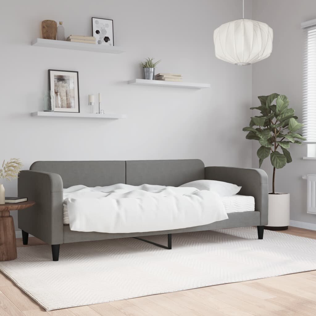 vidaXL Канапе с матрак тъмносиво 90x200 см плат